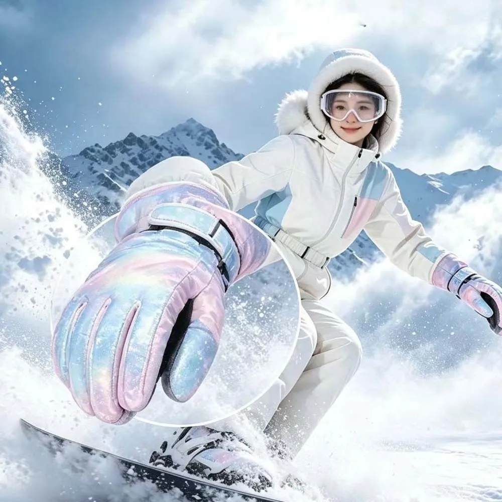 Fleece Lined Tie Dye Gloves Windproof Thick Warm Ski Mittens Thermal Adjustable Strap Touchscreen Handwear Mountain Climbing
