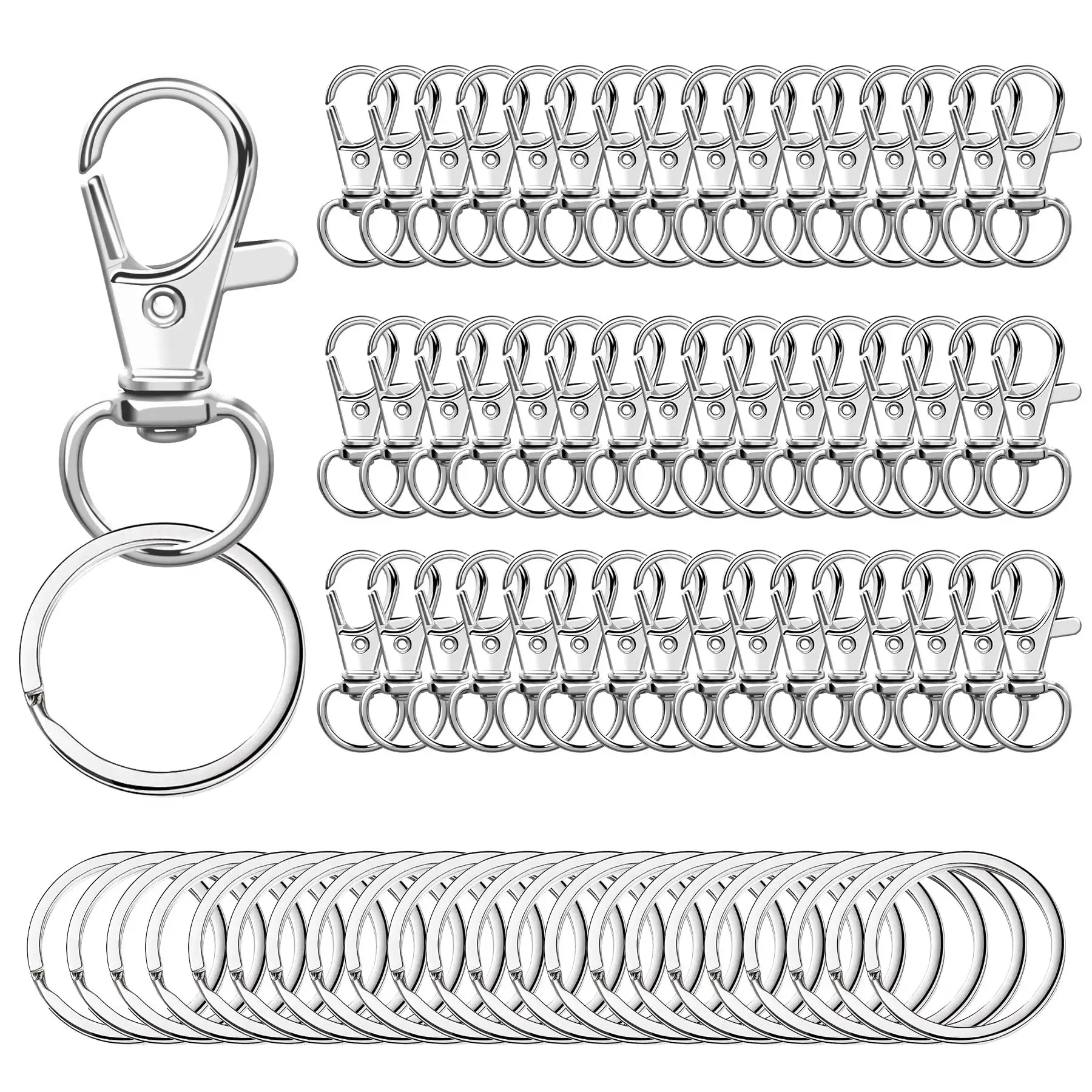 100PCS Keychain Hooks with Key Rings,.Metal Swivel Lobster Claw Clasps, for Keychain Clip Lanyard, Jewelry Making, Crafts