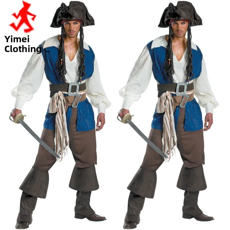 Costume d'halloween Pirate des caraïbes pour hommes, vêtements traditionnels chinois en coton, tenue de Festival Par