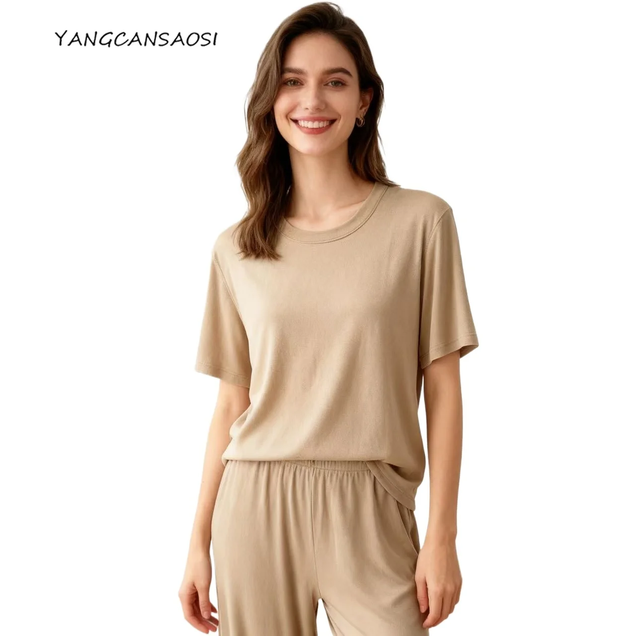 

2025 женские летние повседневные новые домашние пижамы с короткими рукавами, 93% модал, 7% спандекс, тонкое издание, можно носить вне домашней одежды