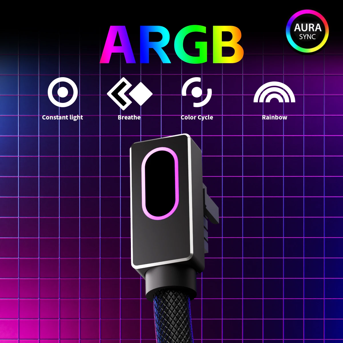 AIJS GPU16Pin Right Side Modular Cable, Graphics Card 18AWG,Male to Male Design,12VHPWR ARGB with 5V 3Pin 5090 Not Applicable