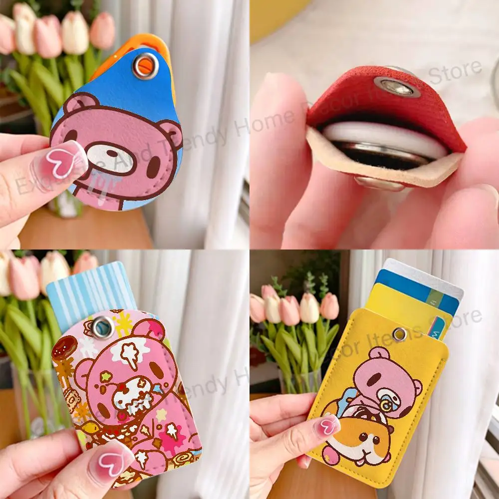 Kawaii G-Gloomys Cute Pink Bear Custom Access Card For Air Tag Case Leather Card Holder Transportation Card Case Gifts