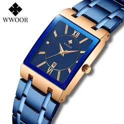 Relogio Feminino 2024 WWOOR New Women Watches Top Brand Luxury Blue Women's Bracelet Square Watch Ladies Dress Quartz WristWatch