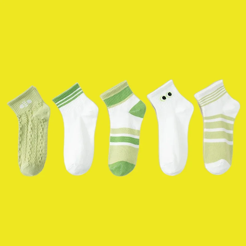 5/10 Pairs Shallow Mouth Short Socks Green Socks Women's Short Socks Summer Thin Cute Japanese Style Fresh Ins Cotton Socks