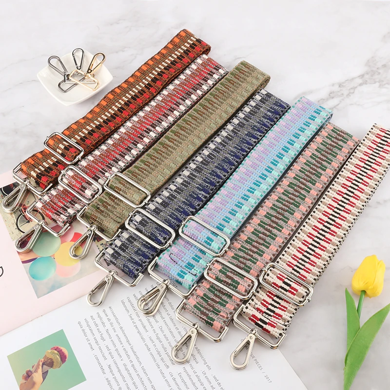 5cm Wide Bag Belt Adjustable Ethnic Style Striped Pattern Jacquard Colourful Strap Widening Thickening Accessories Handbag Strap