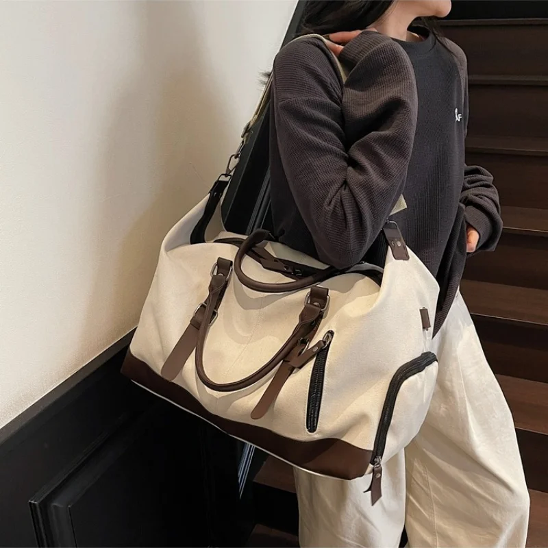 Travel Canvas Tote Bag Men's Fashionable Large-Capacity Shoulder BagShort-Trip Holiday Luggage Bag