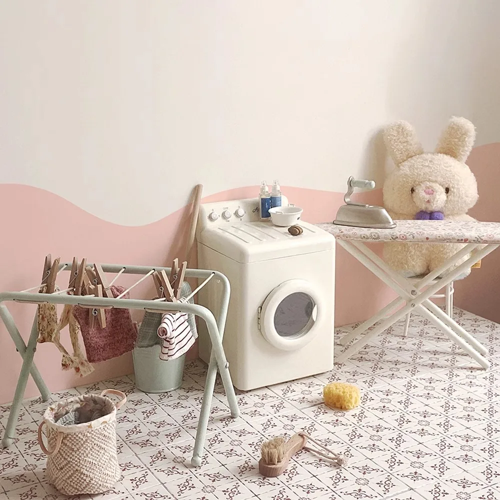 Aizulhomey Kim Loại Trống Máy Giặt 1/6 Chuột Nhà Búp Bê Đồ Nội Thất OB11 BJD Lol Blyth Búp Bê Phụ Kiện Nhà Bếp Xô Lau Nhà Đồ Chơi