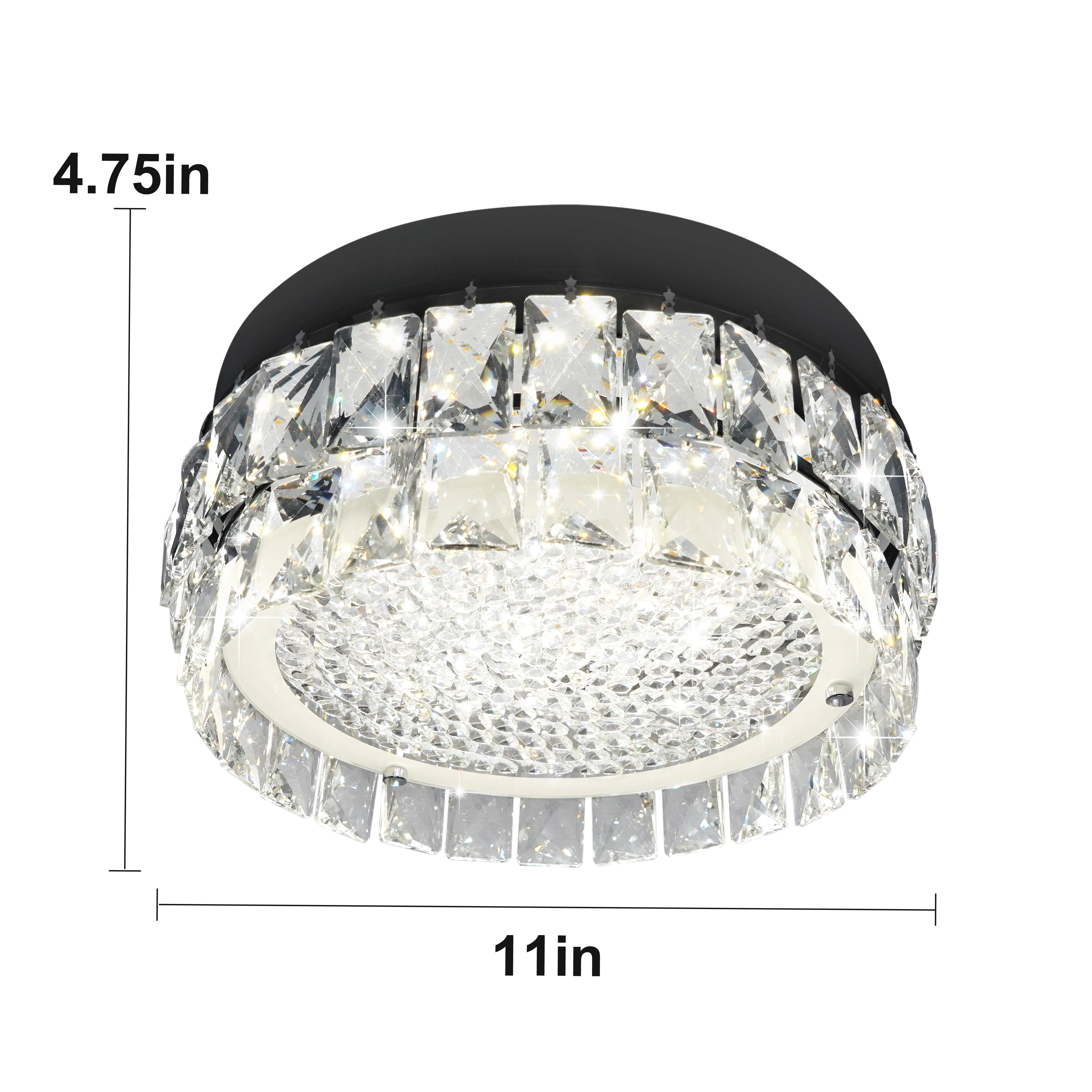 

11in LED 18W Modern Crystal Ceiling Light Black Crystal Flush Mount Ceiling Light Dimmable Crystal Light Fixture