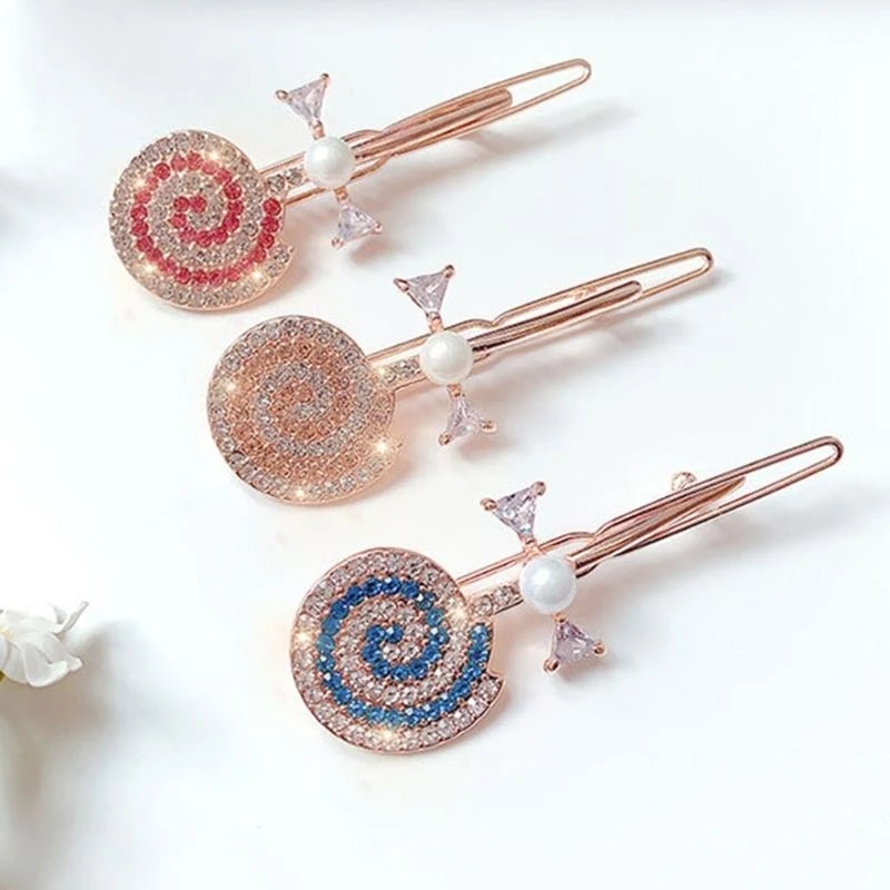 

Women Girls Sweet Metal Hair Clip for Rhinestone Lollipop Side Bangs Hairpins Imitation Pearl Bow Jewelry Barr 15UB
