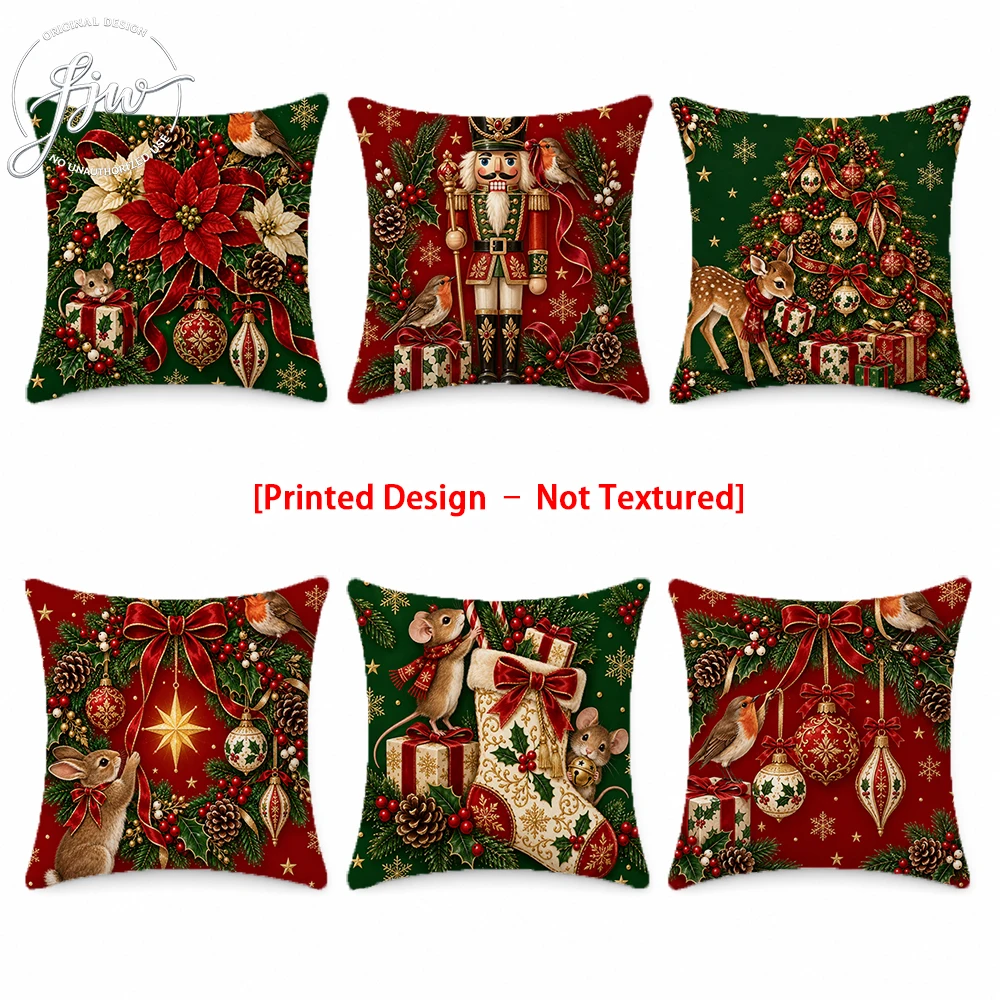 6pc Christmas Vintage Throw Pillow Covers Set of 6 Festive Holiday Decorative Cushion Cases for Sofa Bed Couch