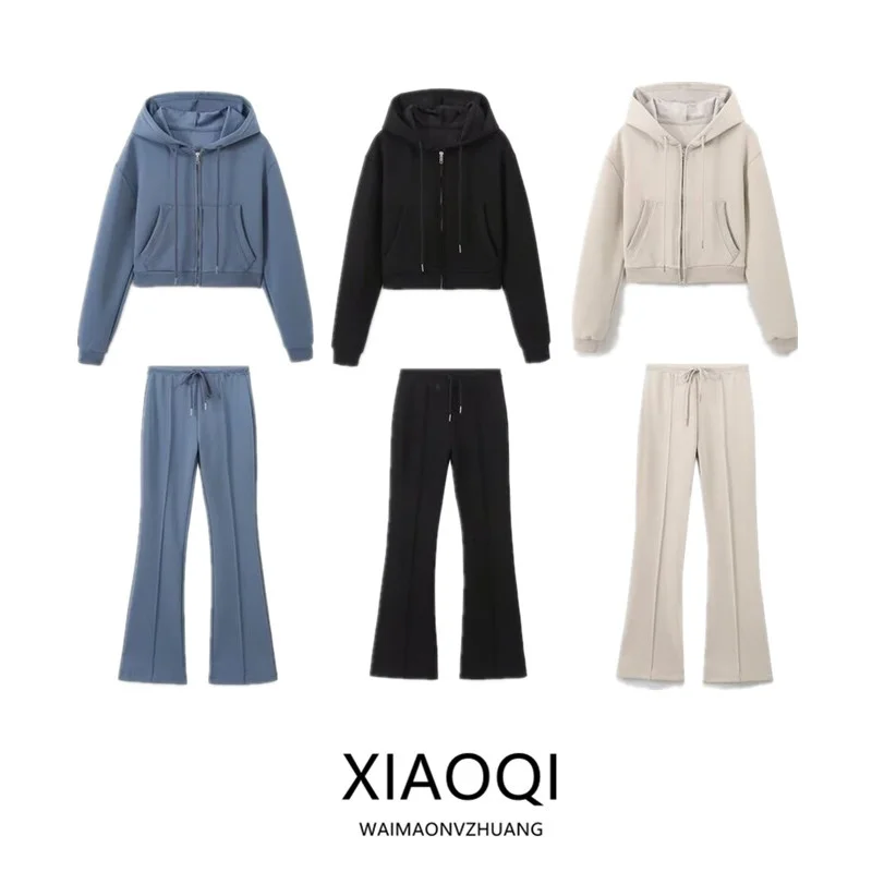 Double-Sided Fabric Long Sleeve Elastic Short Sweatshirt Long Pants Women's Fashion Autumn Winter New Arrival Casual Sportswear