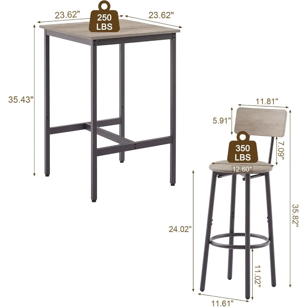 3-Piece Small Square Pub Table and Upholstered Stools Set for 2, Ideal for Bistro or Counter Height Dining