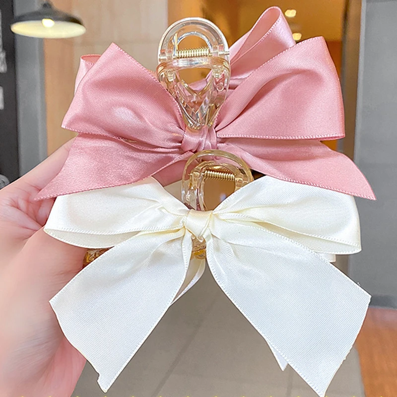 Korean Big Bow Hair Claw Clips For Women Hairpins Elegant Ribbon Bowknot Clamps Crab Barrettes Girls Shark Clip Hair Accessories