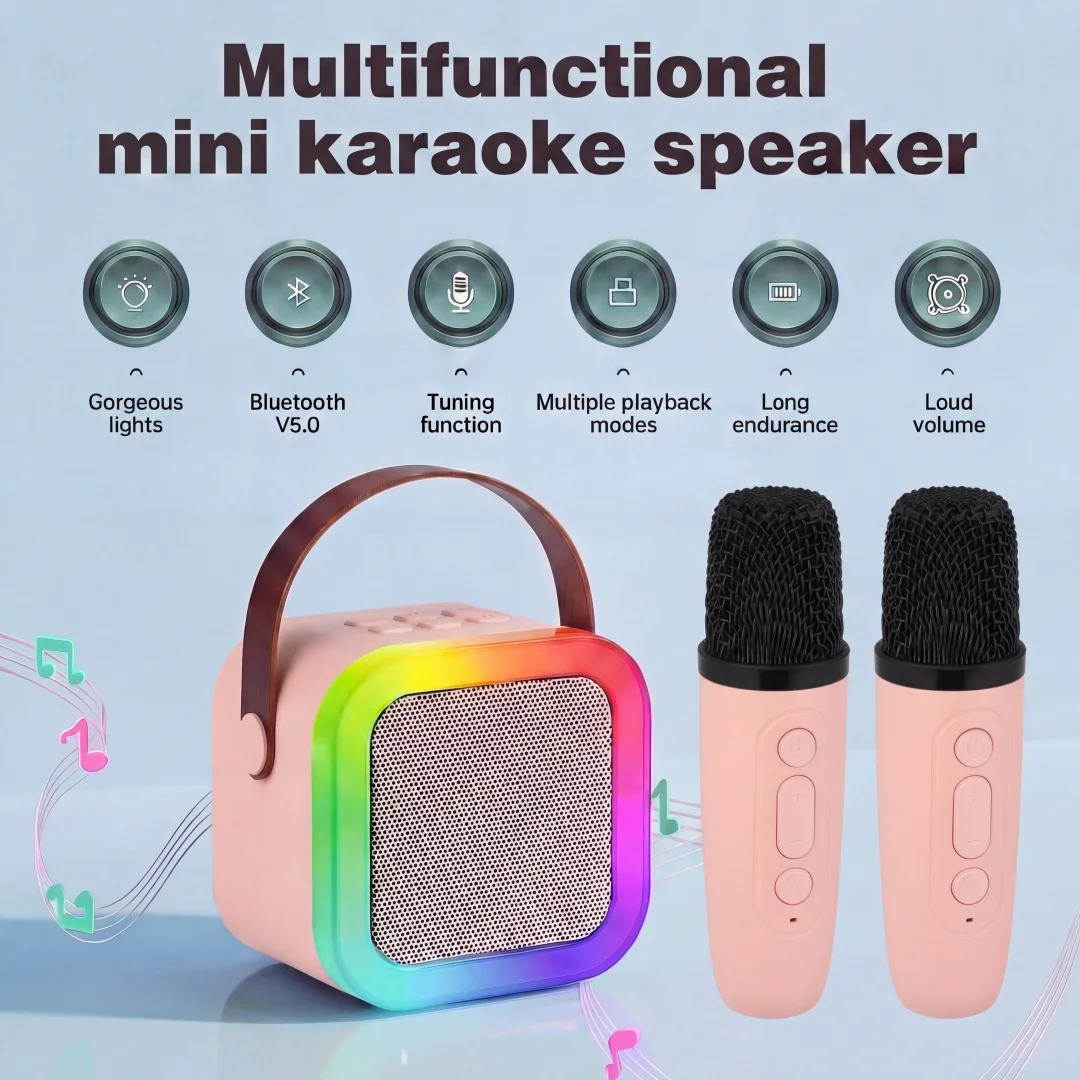 

Портативная караоке-система Family KTV с Bluetooth 5.0, двумя микрофонами, функцией изменения голоса, LED-подсветкой, поддержкой USB/TF/AUX – идеальный подарок для вечеринок