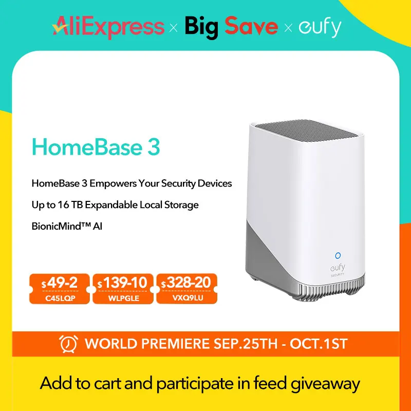 eufy Security S380 HomeBase Centro de seguridad de 3 filos Almacenamiento expandible local hasta 16 TB Compatibilidad del producto de seguridad eufy