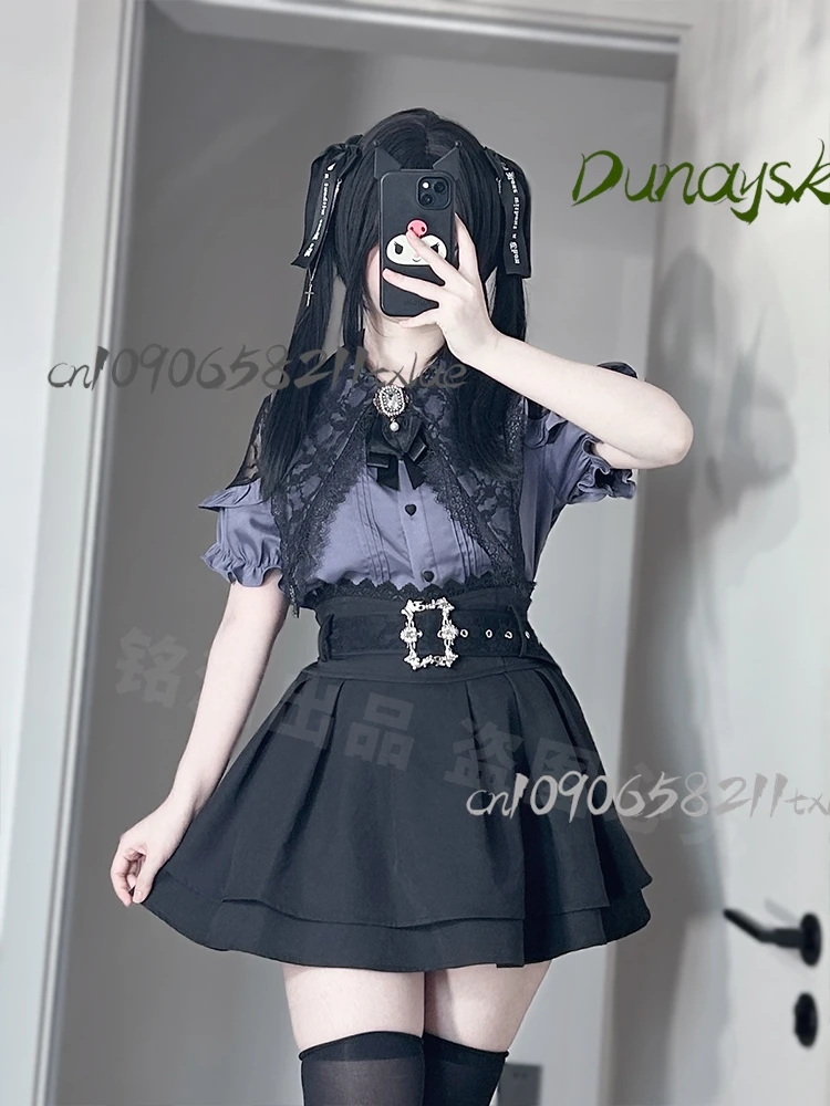Jirai Kei Japanese air quality production summer organ pleated short sleeved shirt suspender skirt set Halloween cosplay