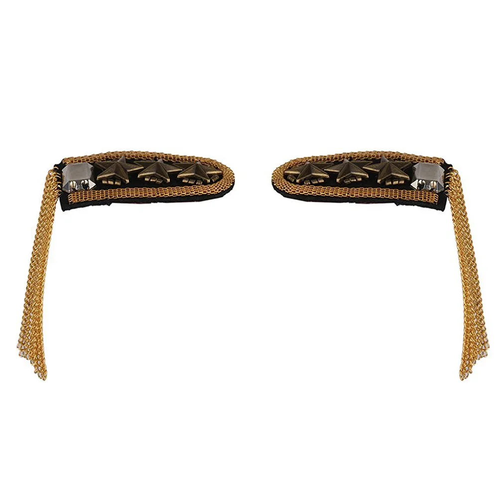 

1Pair Star Pattern Tassel Epaulet Shoulder Board Badge Elegant Men Military Costume Party Decoration Gold Epaulet