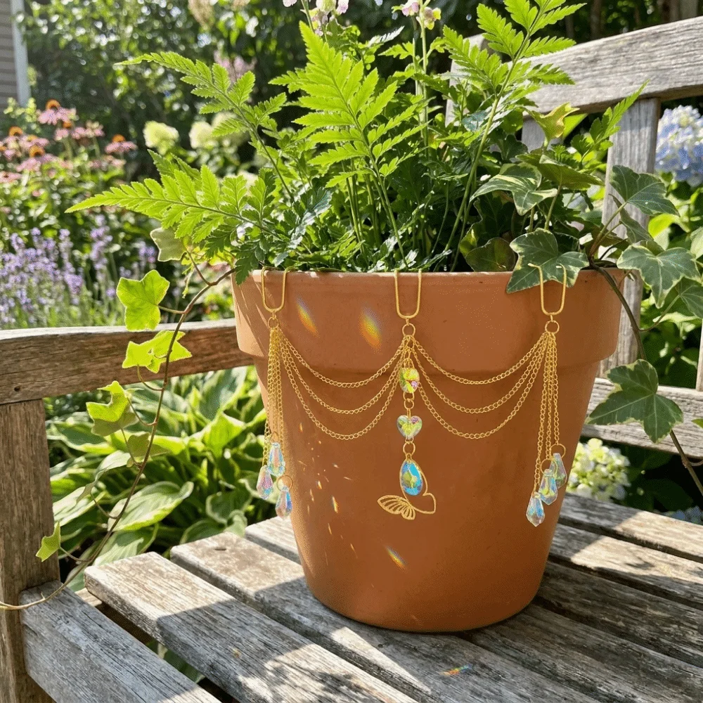 Colorful Flower Pot Crystal Sun Catcher Butterfly Design Exquisite Hanging Pot Crystal Decorative Reflective