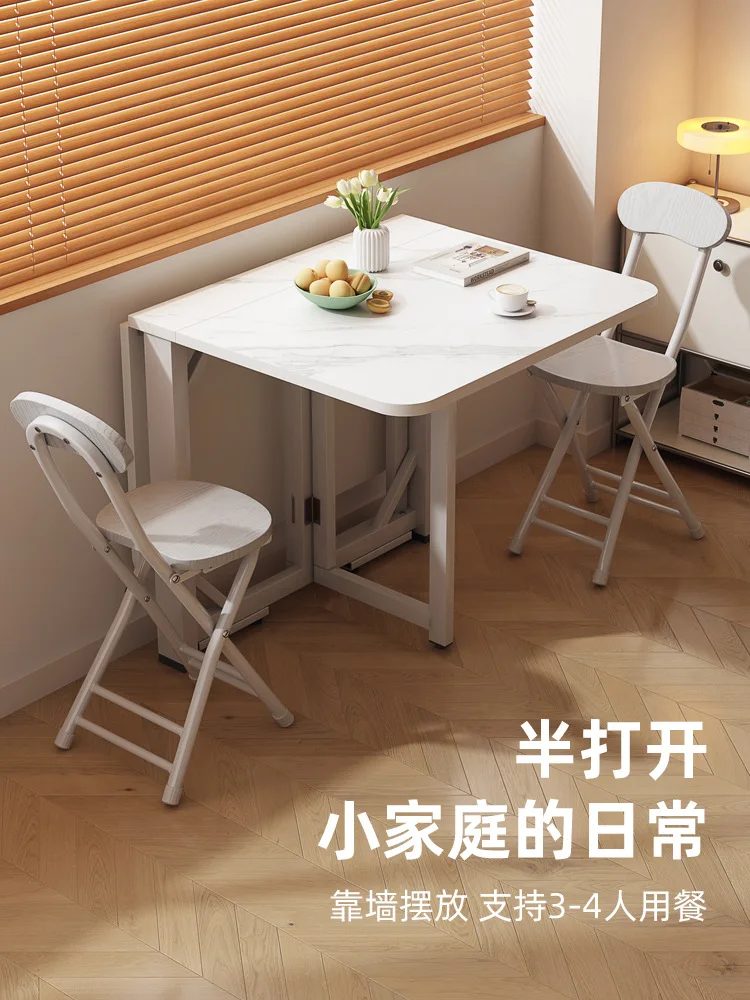 Folding dining table household small apartment simple dining table imitation rock slab white coffee table living room simple eat