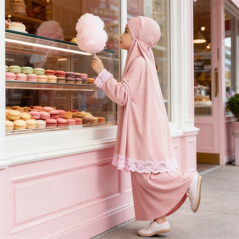 

Ид мусульманское детское платье-хиджаб с капюшоном, молитвенная одежда, халат, Абая, детская юбка Химар для девочек, комплект Рамадан, ислам, Джалабия, Джеллаба, платье