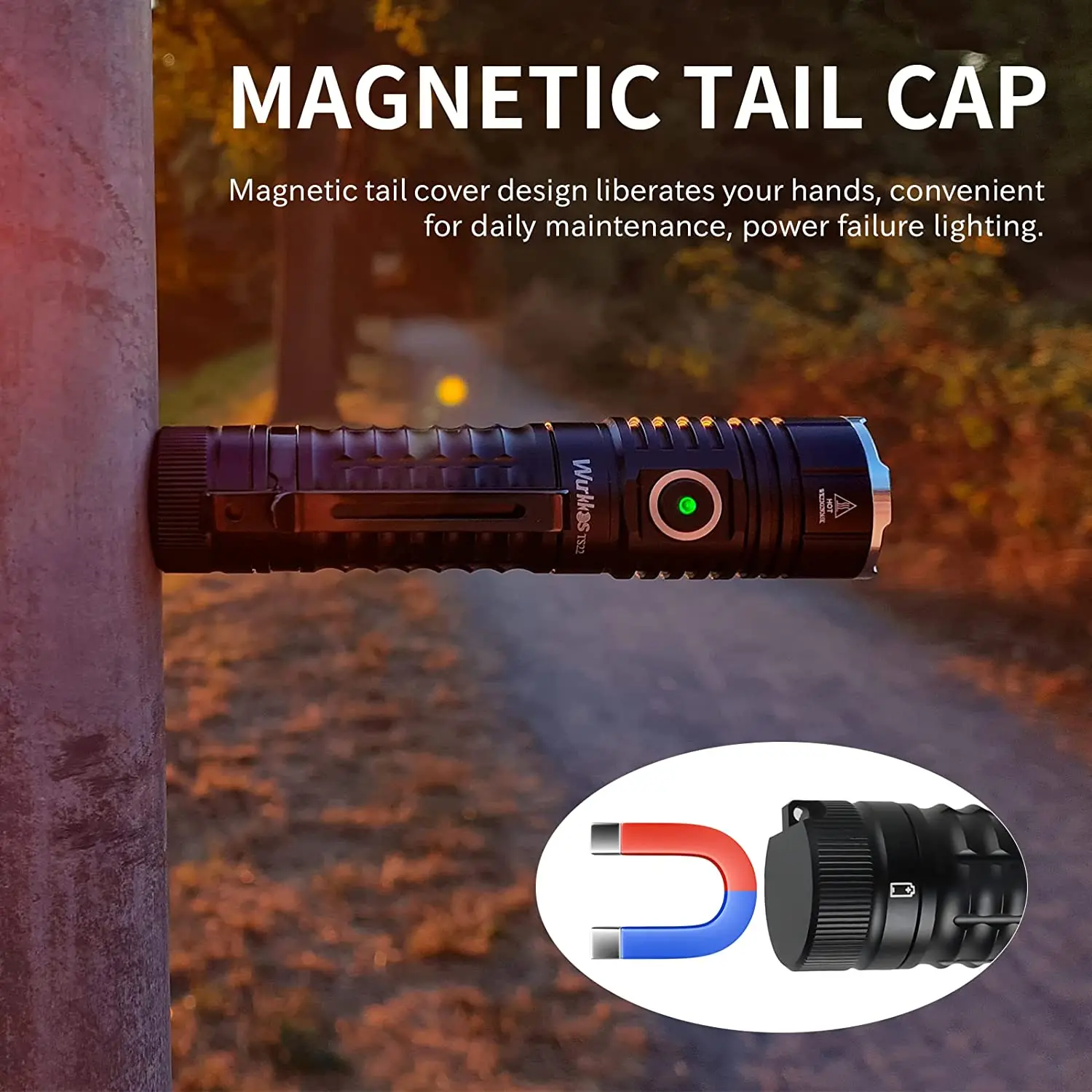 Wurkkos TS22 Rechargeable 21700 LED Flashlight XHP70.2 Powerful Max 4500LM IP68 with Magnet Tail & Reverse Charging for Hiking