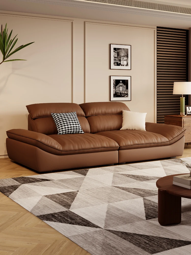 Sofa z prawdziwej skóry, salon w stylu retro, sofa żaglowa, bardzo szeroki, sofa w głębokim siedzeniu, w dół i w prostym rzędzie, mały rozmiar