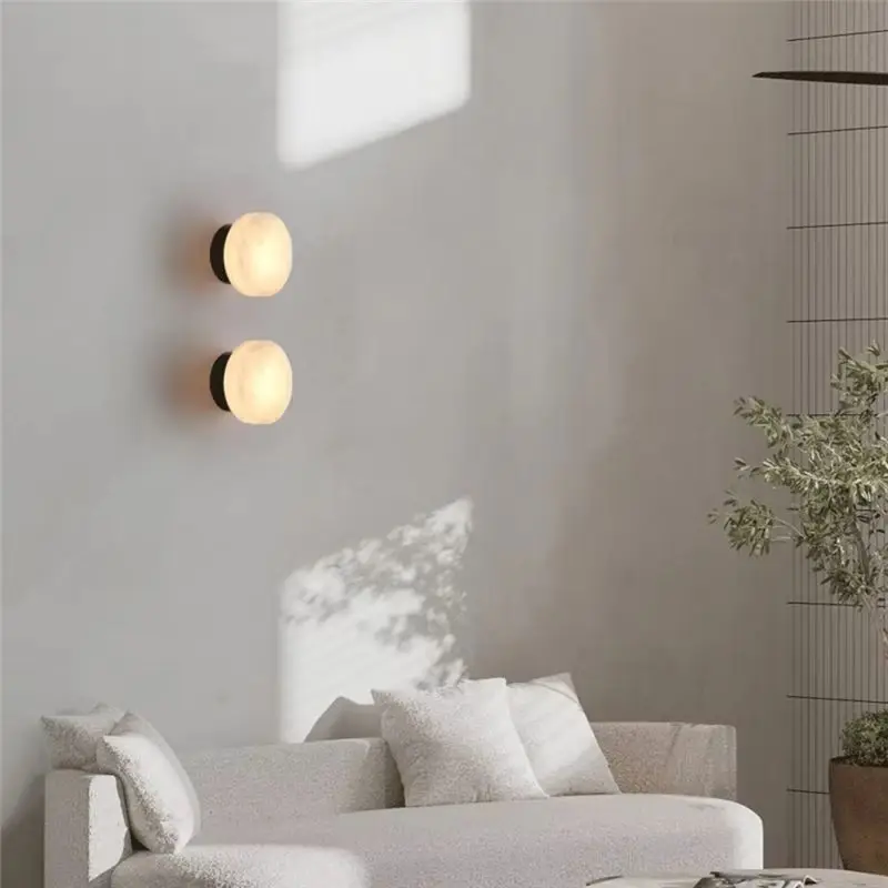 New Shown-Living Room Bedroom Passage Corridor Nordic Modern LED Room Light Natural Marble Round Wall Lamp A view 5