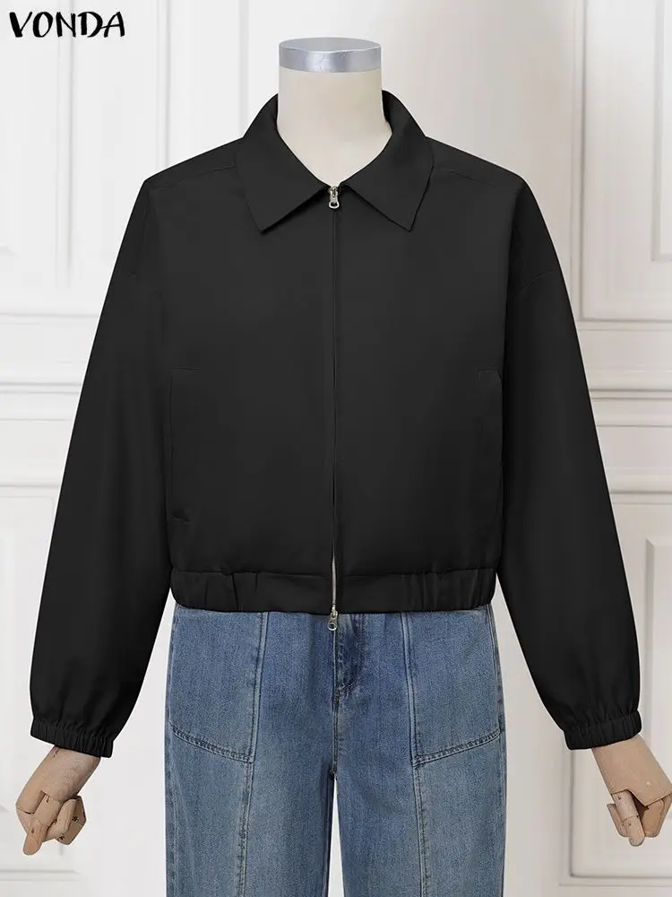 

2025 VONDA Women High Street Zipper Elegant Jackets Autumn Long Sleeve Solid Coats Elegant Office OL Pockets Casual Outerwears