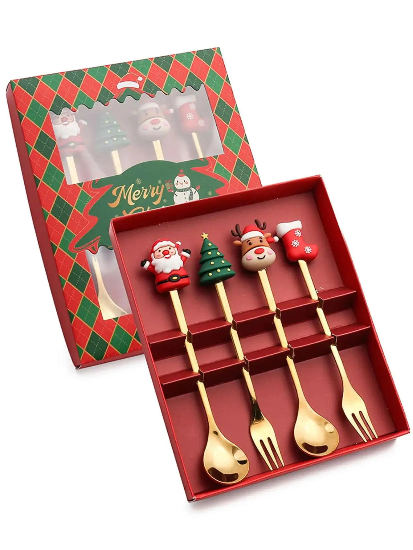 2/4/6 Stuks Kerst Vork En Lepel Set, Roestvrij Staal Creatief Servies, koffie Thee Dessert Vorken En Lepels Gift Set