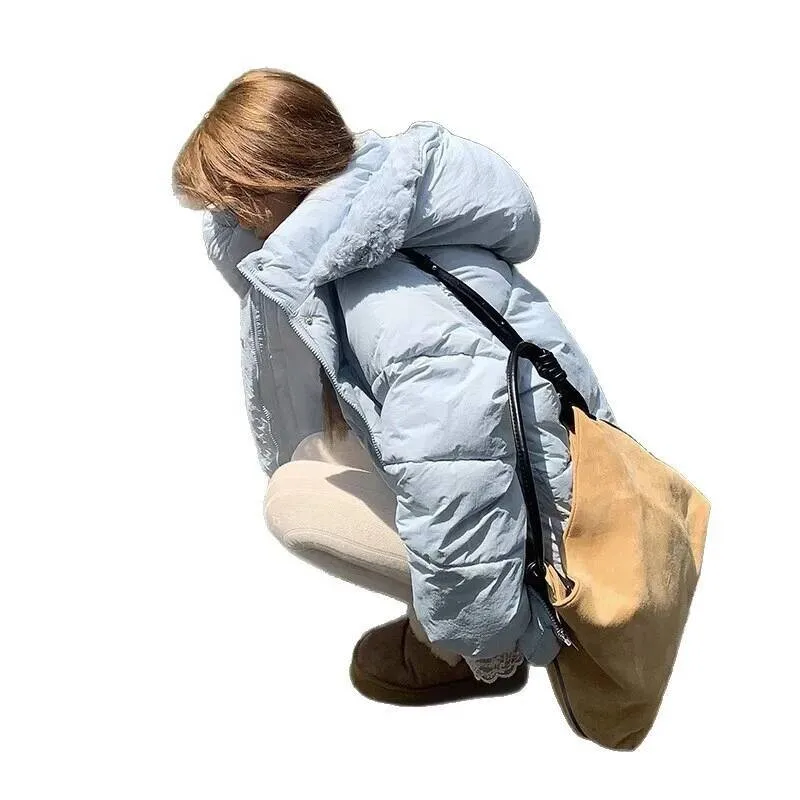 Chaqueta de empalme de piel de cordero de estilo coreano, ropa de algodón holgada y gruesa con sentido de diseño para figuras pequeñas, abrigo de invierno