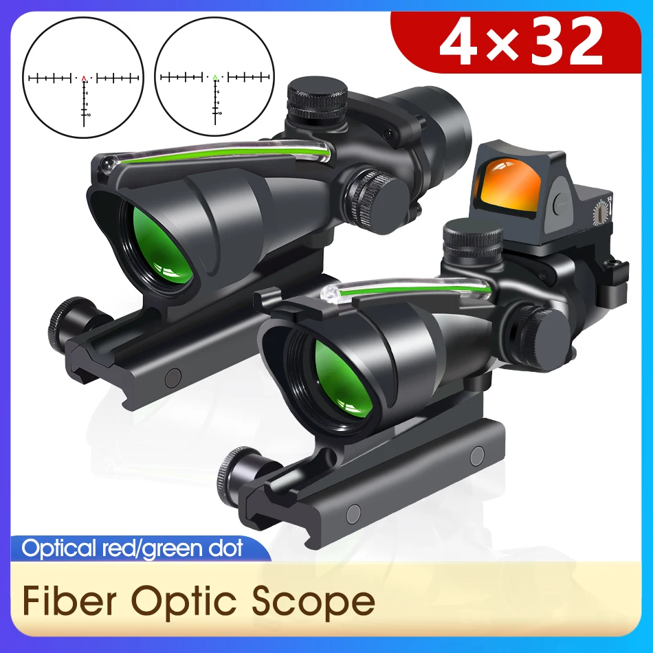 4X32 Optics Scope with Mini Red Dot Sight Tactical Real Fiber Red Green Reticle Hunting Glasses Equipment