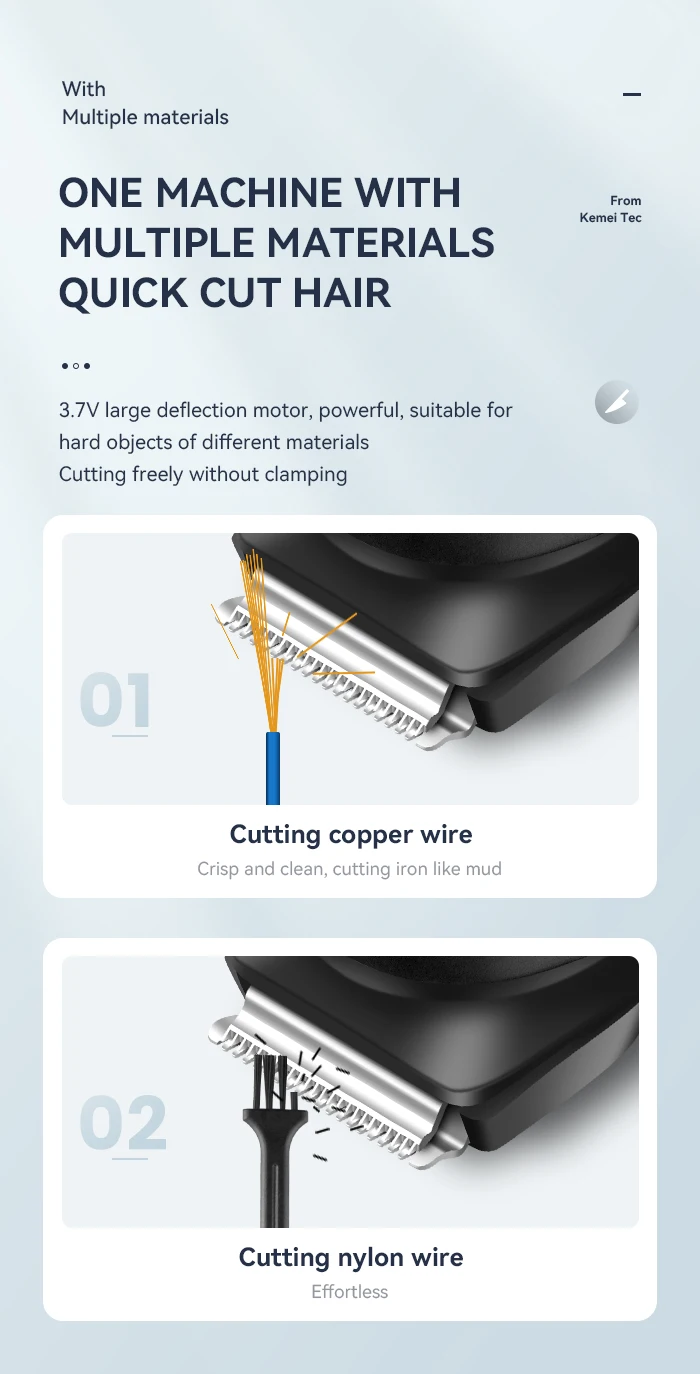 High Quality USB Barber Waterproof Cordless Hair Trimmer Kemei KM-1256 Electric Cordless Professional Hair Clippers