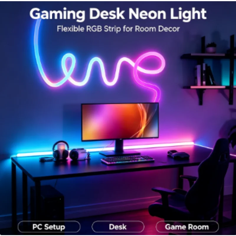LED Neon USB 5V RGB IC Strip Light 360 Round Reticulated Remote Control Dimmable for Home Living Room Bedroom TV Party Decor