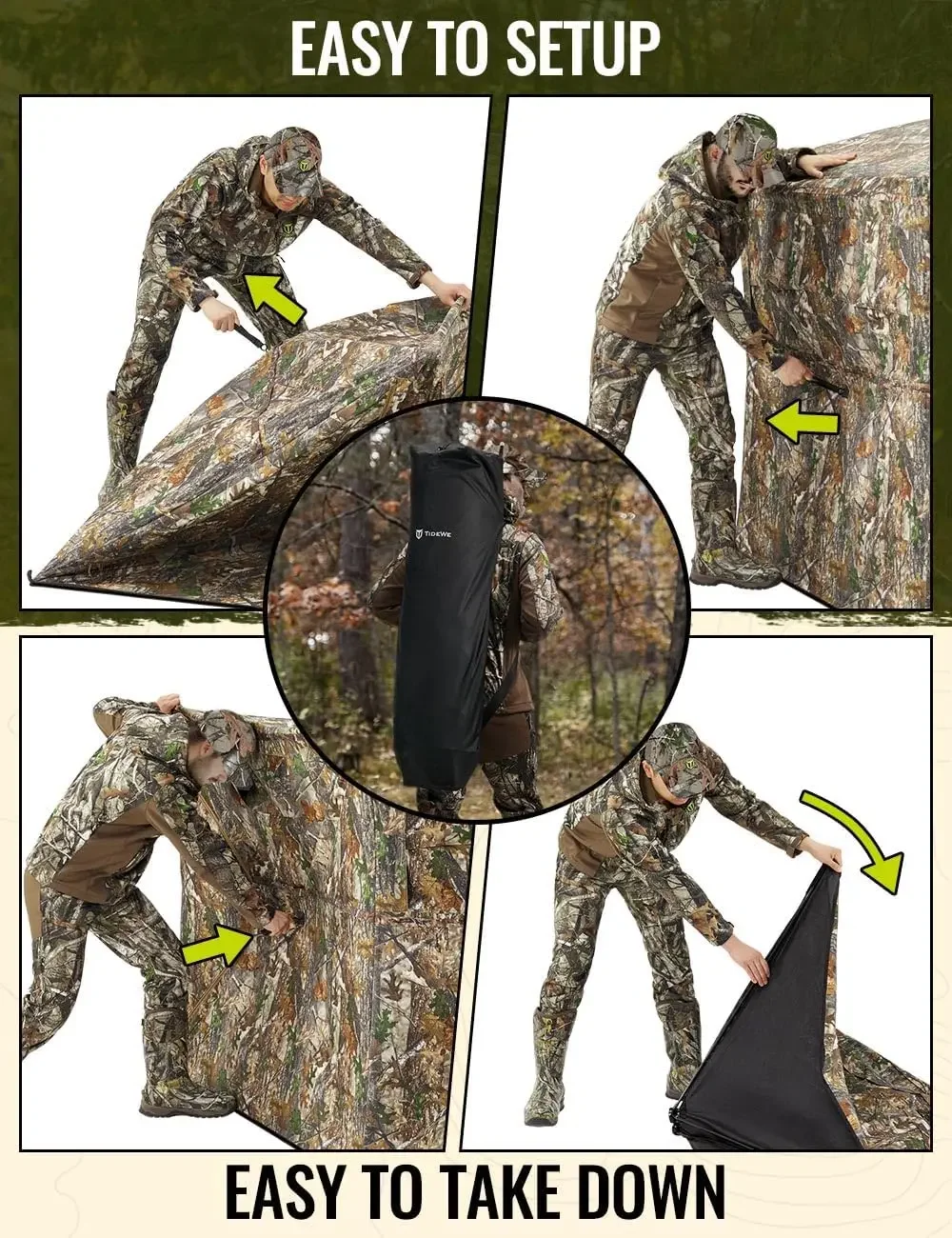 Hunting Blind See Through w/ Carrying Bag, 2-3 Person Pop Up Ground Blinds 270 Degree, for Deer & Turkey Hunting (Camouflage)