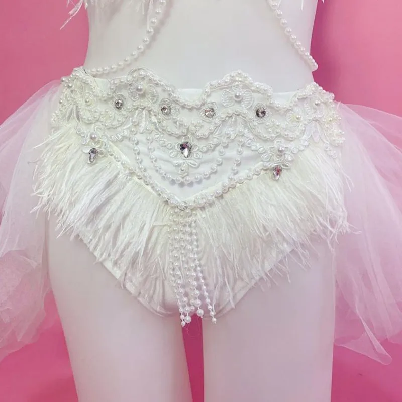 Traje luminoso LED para Festival de Música eléctrica, Bikini con cuentas de plumas blancas, club nocturno, Bar, DJ, baile en barra, traje Rave