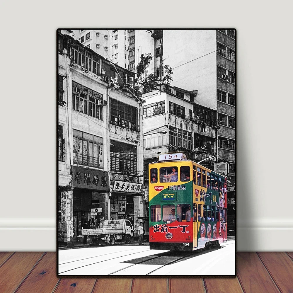 Chinese Style Hong Kong Nostalgic Retro Urban Architecture Landscape Painting Wall Art Canvas Posters Prints for Bar home Decor