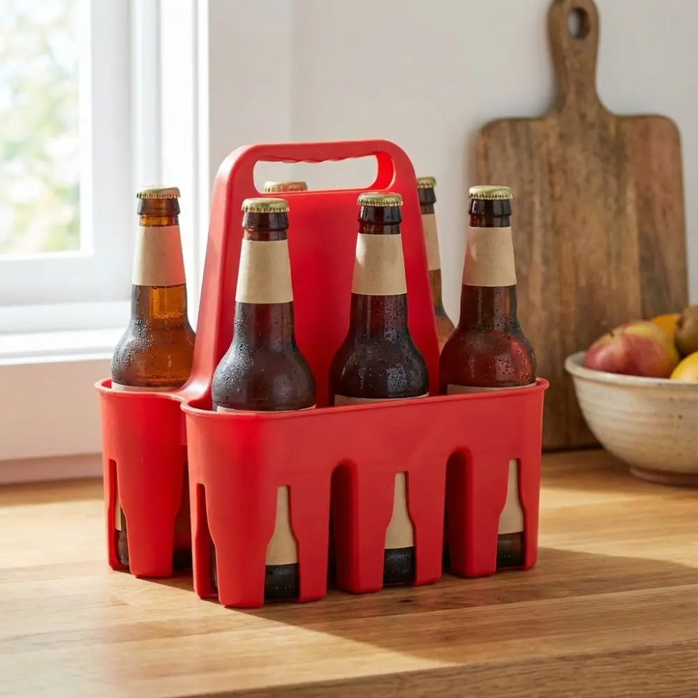 Plastic Portable Beer Holder Cup Organizer 6 Pack Capacity Beer Bottle Carrier Beverage Display Comfortable Grip Drink Holder