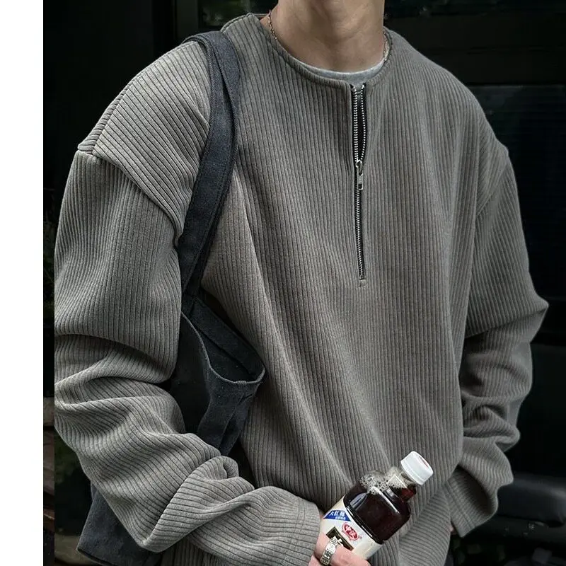 Men's Zipper Hoodie Sweatshirt Henry Collar Polka Dot Texture Fabric Spring Autumn Casual Style Outerwear Trendy Polyester