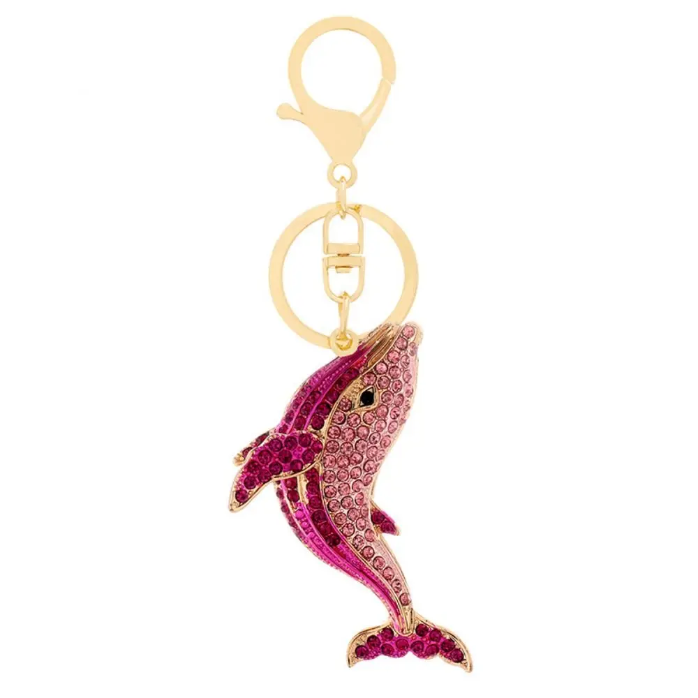 

Trendy Dolphin Key Ring Rhinestone Lovely Marine Life Key Chain Metal Creative Cartoon Whale Pendant Gifts for Dolphin Lovers