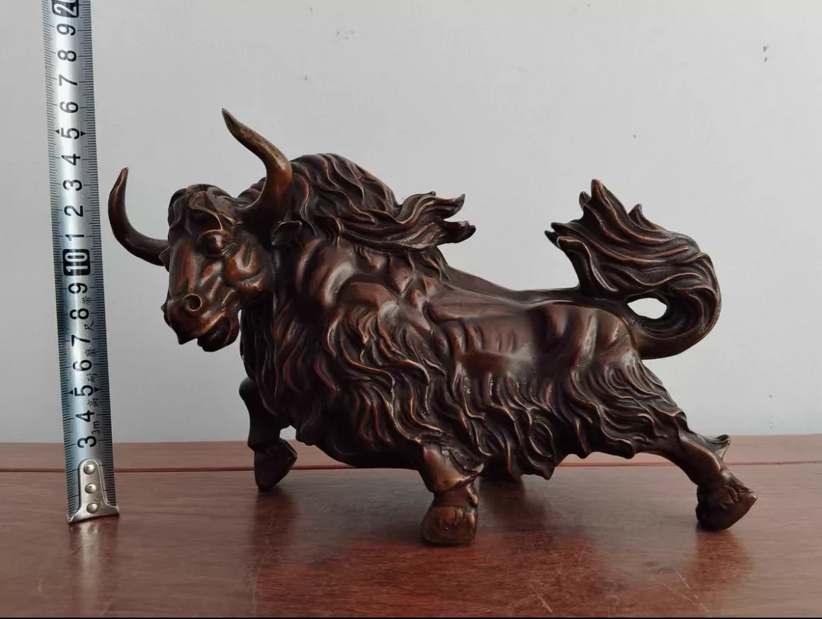 TOP Lucky Mascot Company office bar club home Animal ornament Qinghai-Tibet Plateau yak bronze sculpture Bos grunniens figurine