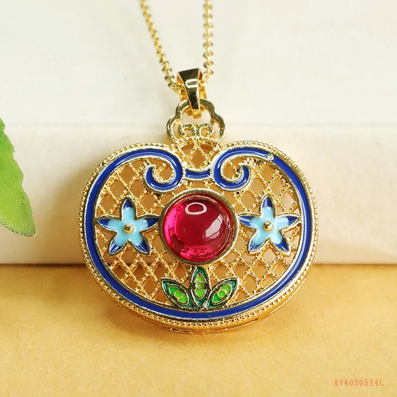 

Cultivate Ruby Ruyi Pendant Red Corundum Necklace Antique Jewelry