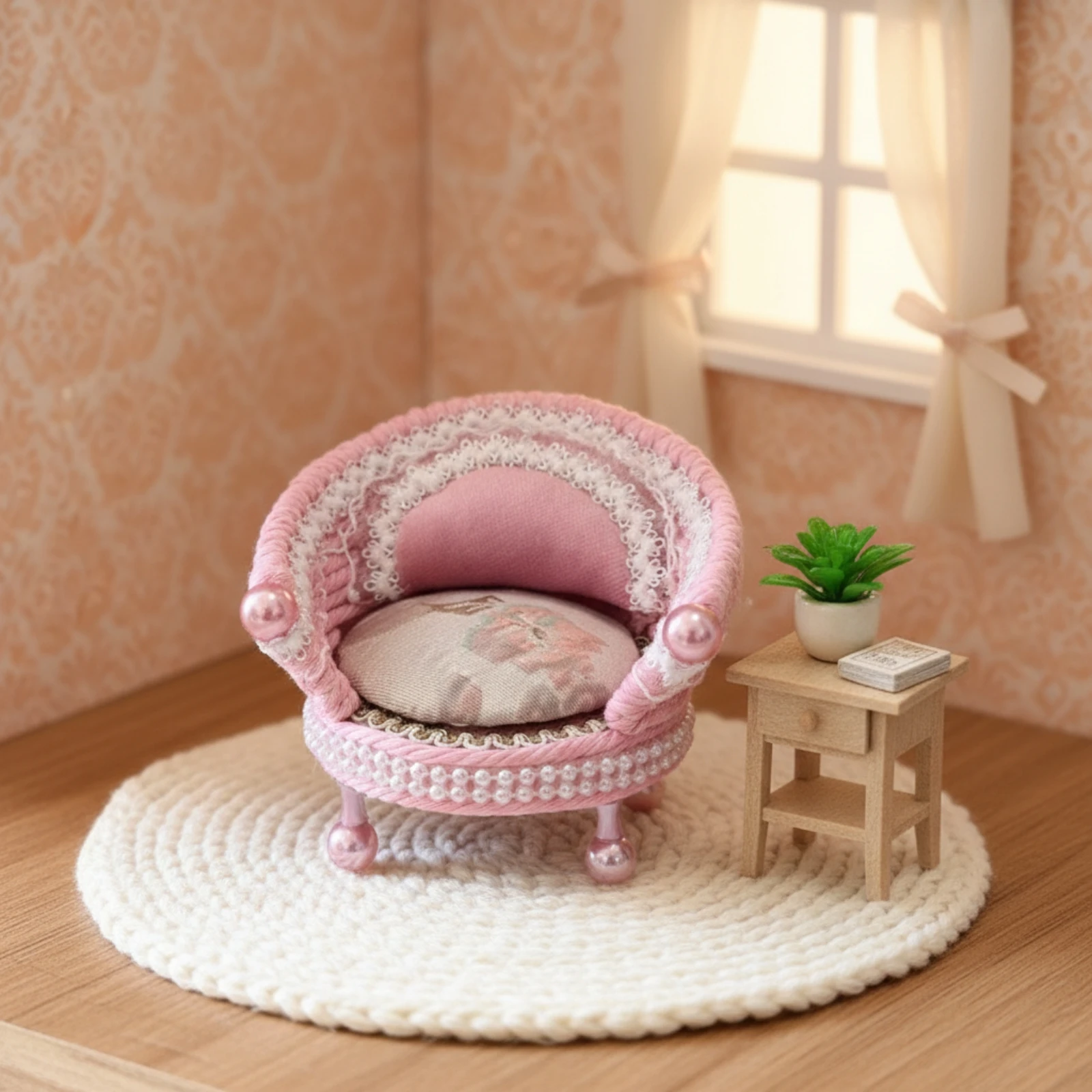 Dollhouse Sofa with Cushion Pink Dollhouse Sofa Miniature Barrel Chair 1/12 Scale Furniture Mini for Diorama, Tabletop Display