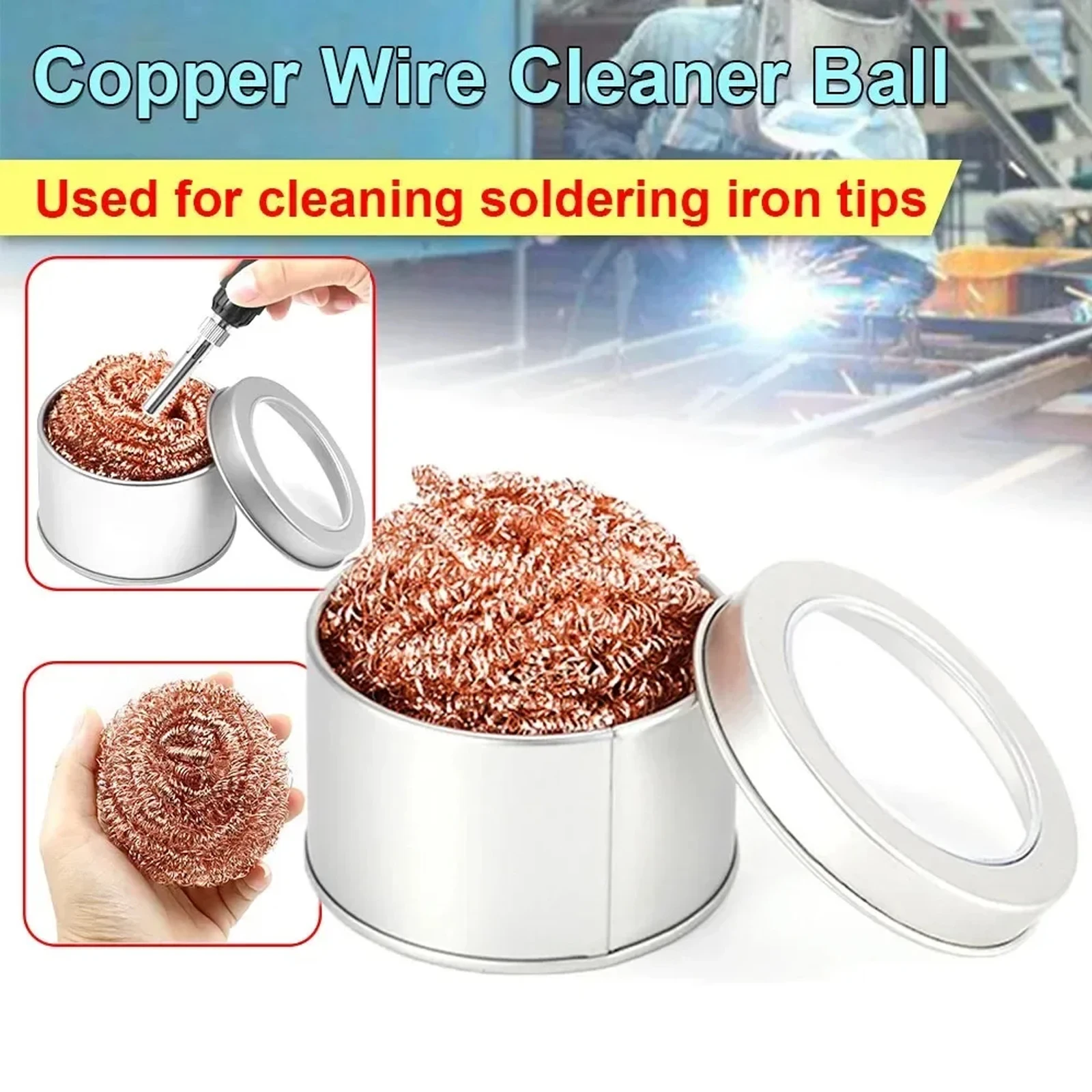 Coppered Wire Cleaning Ball Iron Nibs Soldering Waste Absorption Iron Nib Cleaner De-Soldering Steel Wire Ball With Metal Box