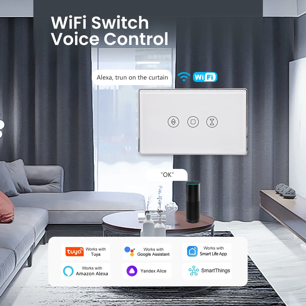 Tuya WiFi الأسطوانة مصراع التبديل الولايات المتحدة الألومنيوم الإطار 2.5D قوس مع التحكم عن بعد حافة الموقت الجدول الزجاج مفتاح الإضاءة الجدار