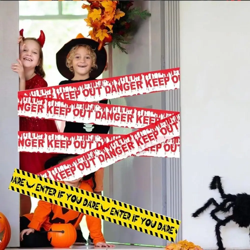 Yellow Red Halloween Danger Caution Tape No Entry Print Isolation Belt Crime Scene Barrier Long Strip Haunted House Decoration