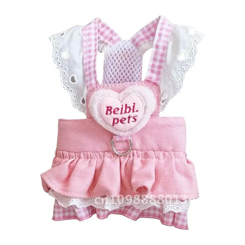 

Pet Heart Denim Skirt Dog Cat Traction Chest Back Clothes Spring and Summer Breathable Chest Back