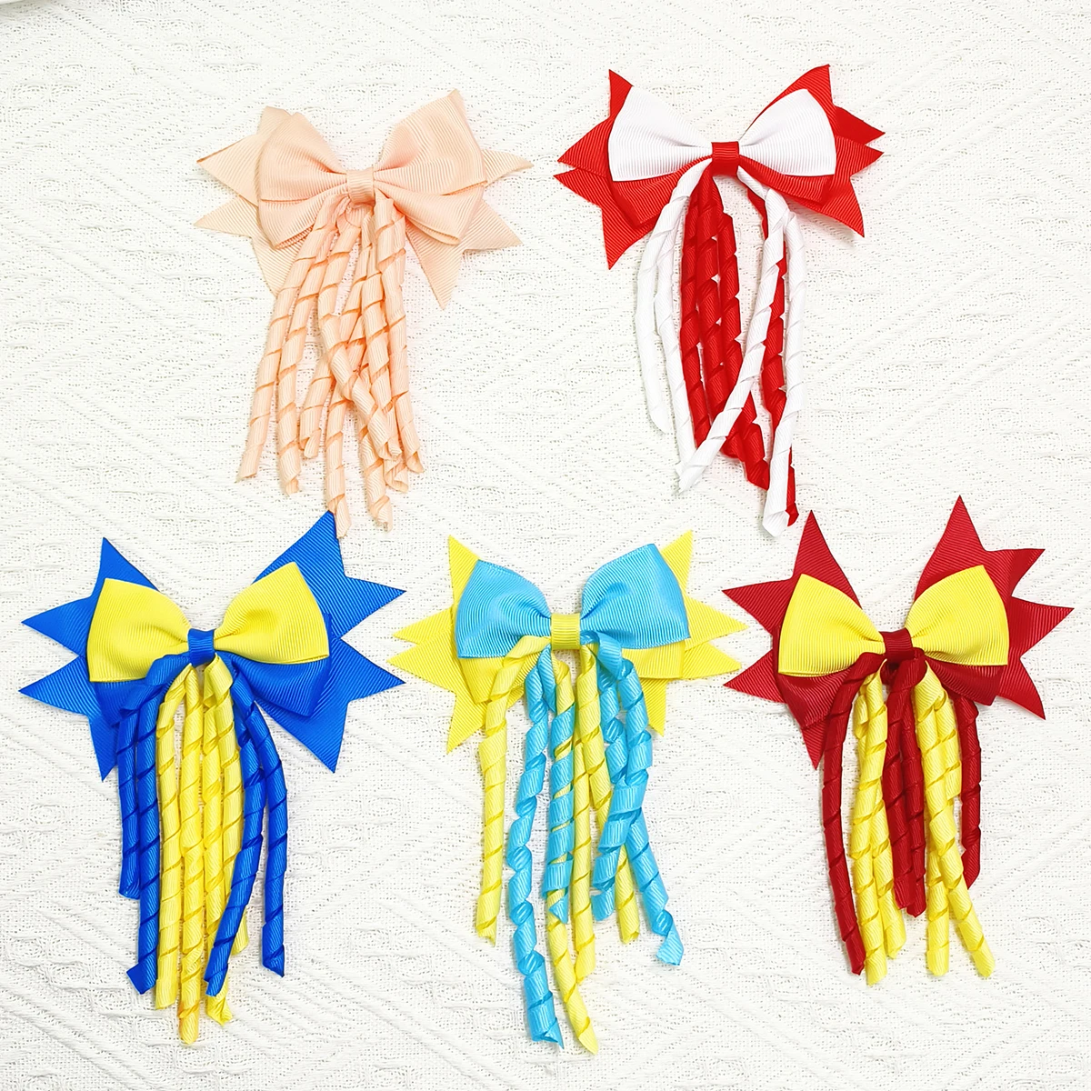 5Pcs Cheerleading Stage Ribbon Bowknot Accessories Set for Clothes Hair Clips Bags Hats - Fashionable Hair Accessories