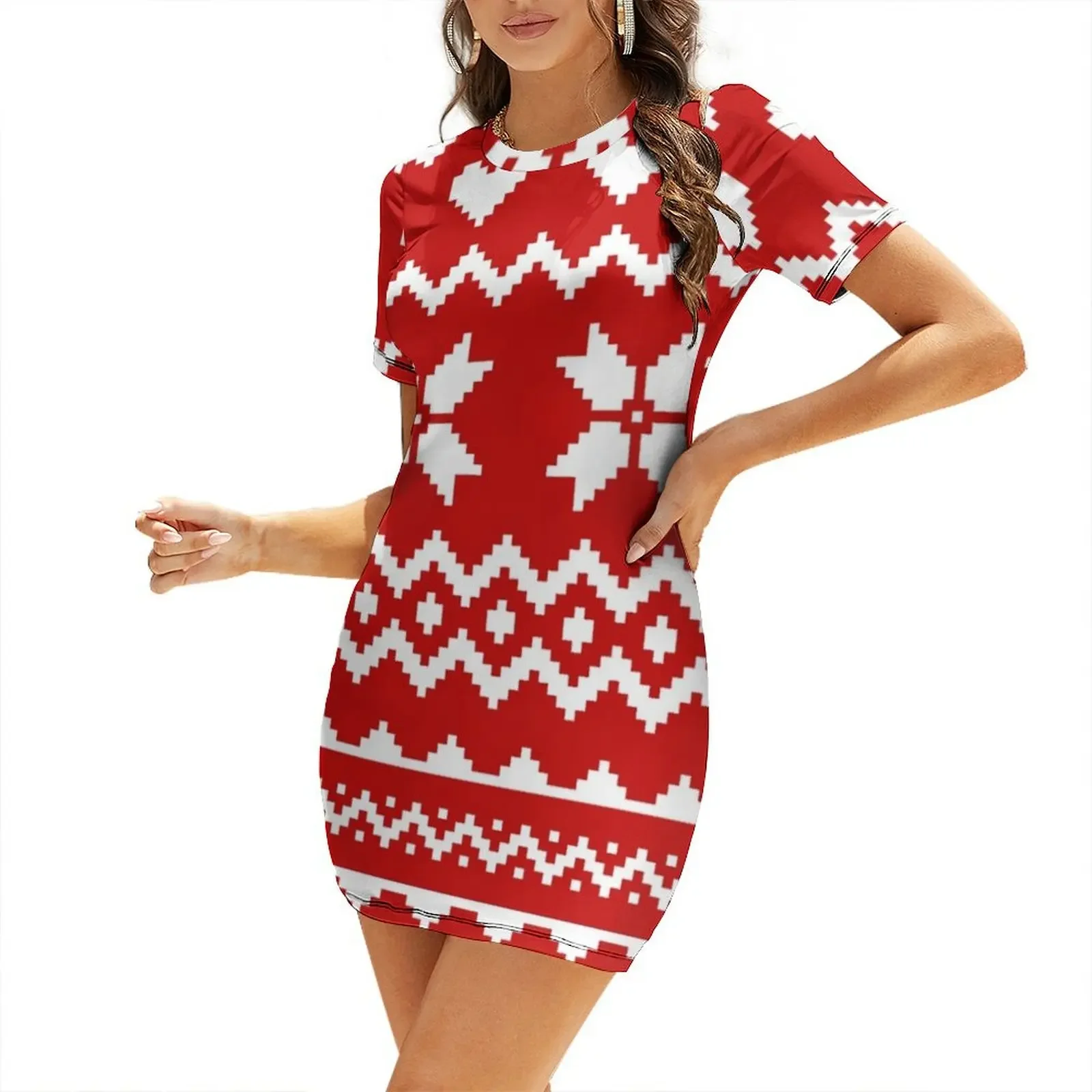 

Dachshund Christmas sweater pattern Short-Sleeved Dress Women's summer suit evening dress dresses with long sleeves Dress
