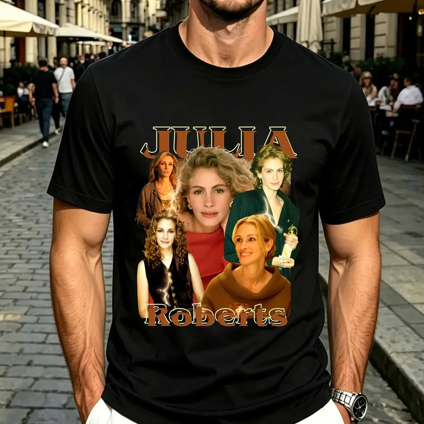 washed T Shirt Julia Roberts Vintage Bootleg long or short sleeves vintage Washed graphic homme Stretched Top For Everyday Wear