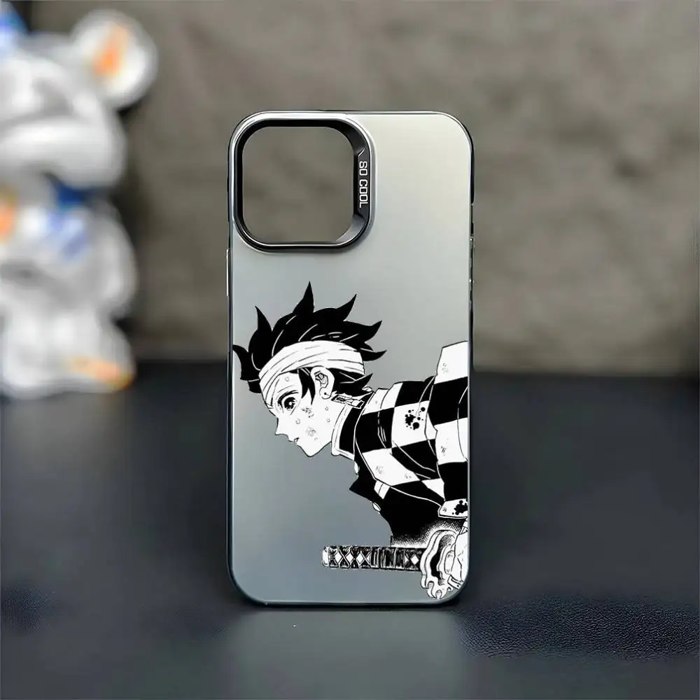 Etui na telefon Tanjiro Demon Slayer do iPhone'a 16, 15, 14, 13, 12, 11, Mini, Pro, MAX, czarne, matowe, odporne na wstrząsy.